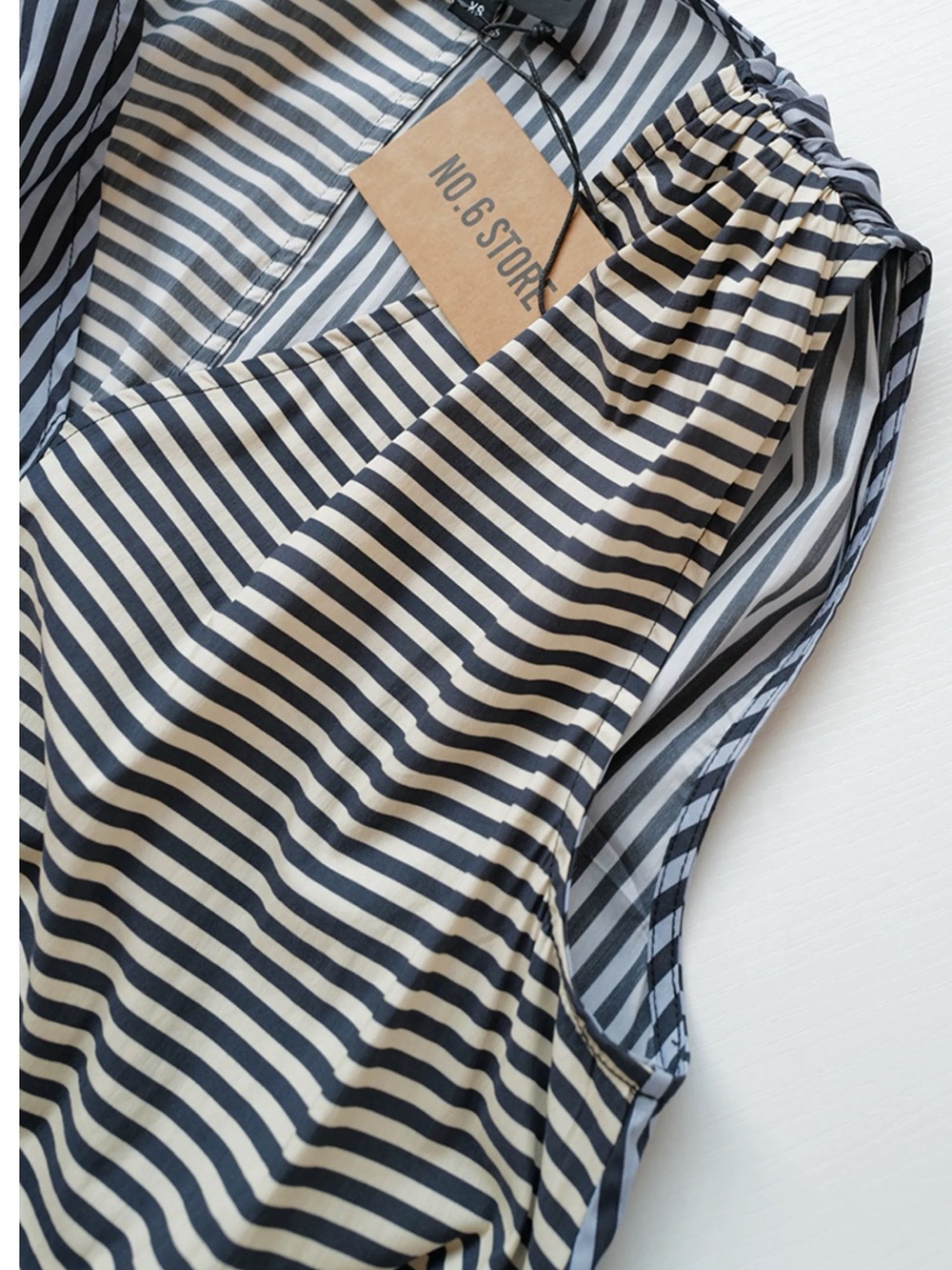 NO.6 Leigh Midi Dress - Stripe Combo Blue Black White Causal Cotton, S - Picture 9 of 10